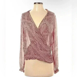 Sezane | Abelia Blouse | Burgundy Mosaic Print | Wrap Top | Size 34 / Us Sz 2